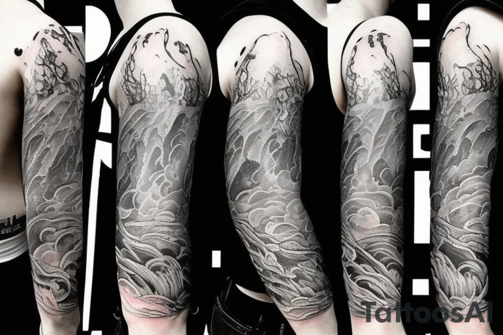 rainy sky with storm clouds with sunlight peeking through full sleeve tattoo idea