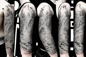 rainy sky with storm clouds with sunlight peeking through full sleeve tattoo idea