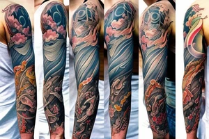 rainy sky with storm clouds with sunlight peeking through full sleeve tattoo idea