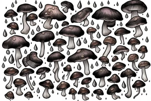 rainy sky with storm clouds with Chanterelle mushrooms tattoo idea