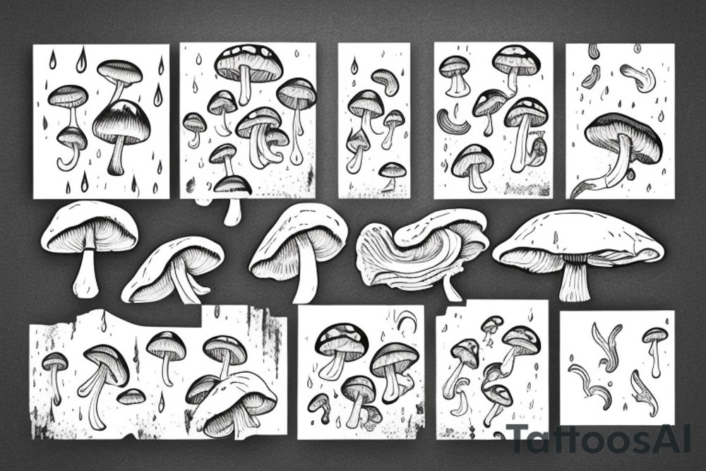 rainy sky with storm clouds with Chanterelle mushrooms tattoo idea