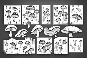 rainy sky with storm clouds with Chanterelle mushrooms tattoo idea