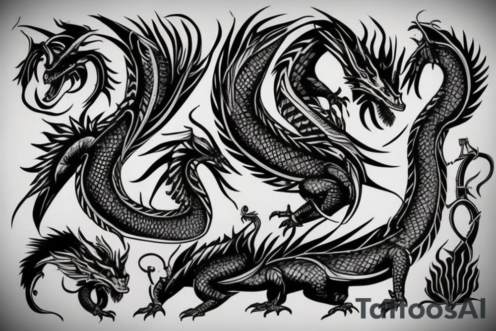 Using the three letters H A and D come up with a tribal dragon concept type art tattoo idea