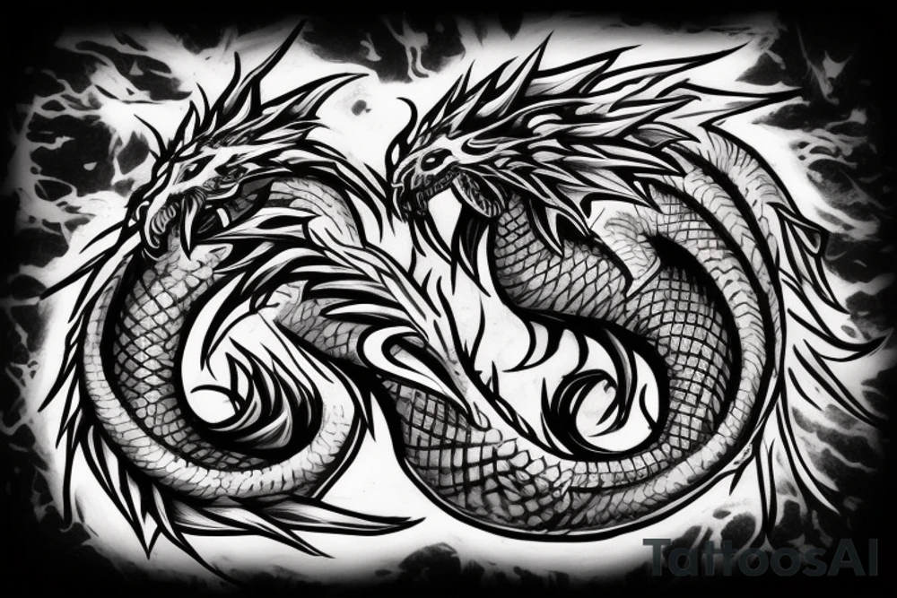 Using the three letters H A and D come up with a tribal dragon concept type art use the the letters mentioned above much more literally to form the dragon form itself. tattoo idea