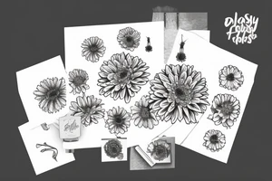 A bouquet of flowers with a chrysanthemum, daisy, Holly Berry, and daffodil tattoo idea