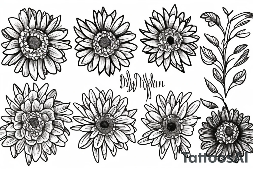 A bouquet of flowers with a chrysanthemum, daisy, Holly Berry, and daffodil tattoo idea