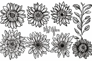 A bouquet of flowers with a chrysanthemum, daisy, Holly Berry, and daffodil tattoo idea