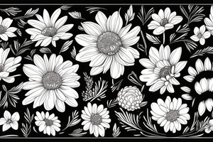 A bouquet with a chrysanthemum, daisy, Holly Berry, and daffodil tattoo idea