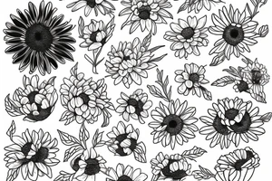 A bouquet with a chrysanthemum, daisy, Holly Berry, and daffodil tattoo idea