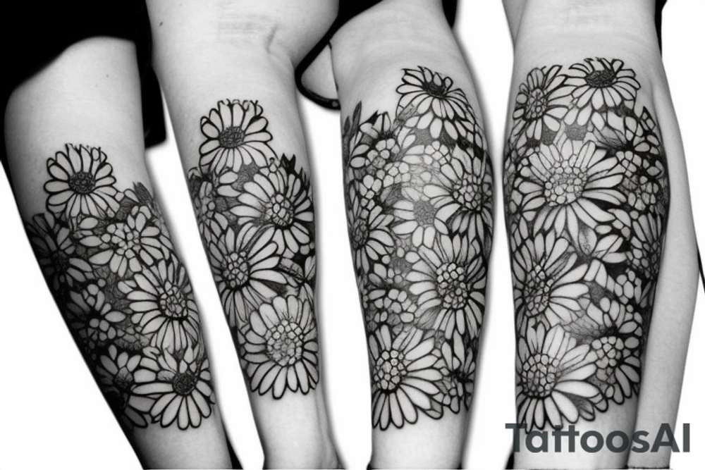 A bouquet with a chrysanthemum, daisy, Holly Berry, and daffodil tattoo idea