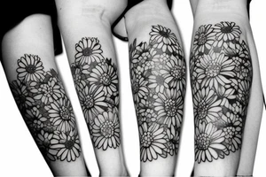 A bouquet with a chrysanthemum, daisy, Holly Berry, and daffodil tattoo idea