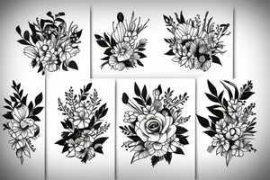 Flower bouquet with March, April, November, and December Birth flower tattoo idea
