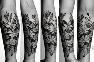 Flower bouquet with March, April, November, and December Birth flower tattoo idea