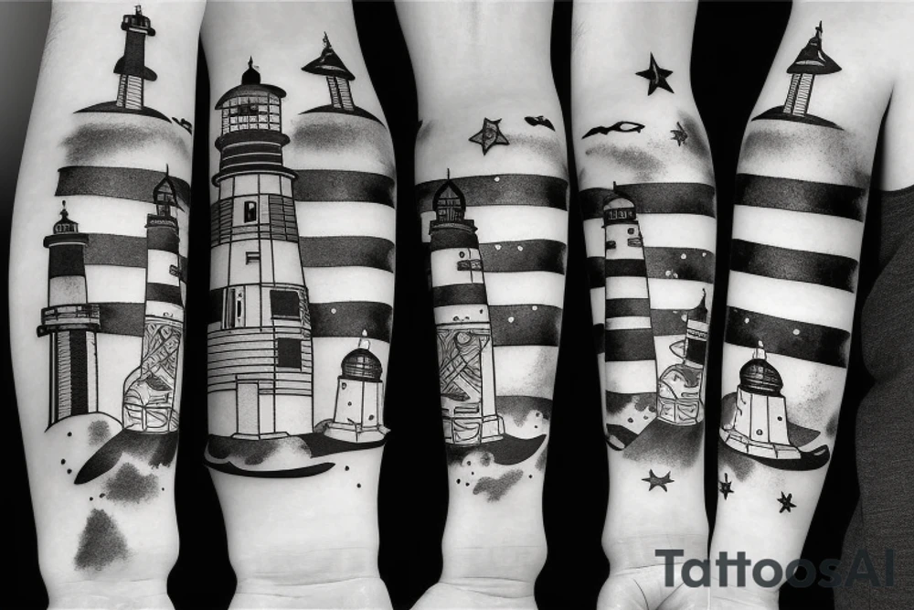 Lighthouse in outer space with robots tattoo idea