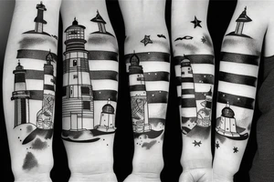 Lighthouse in outer space with robots tattoo idea