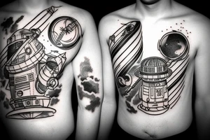 Lighthouse in outer space with robots tattoo idea
