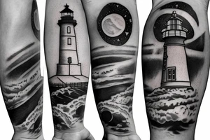 Lighthouse in outer space with robots tattoo idea