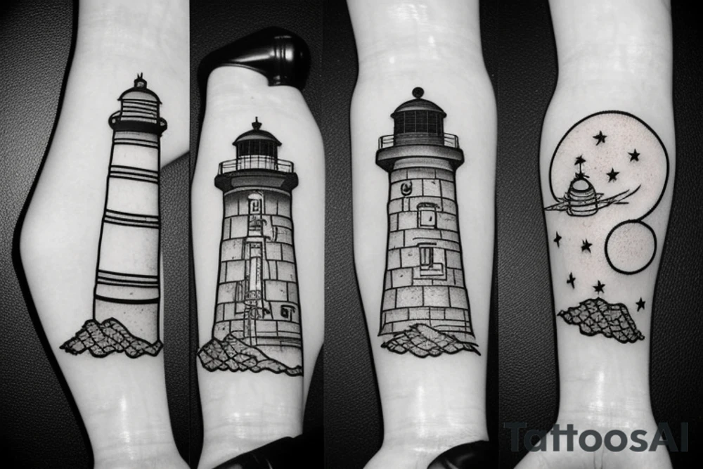 Lighthouse in outer space with robots tattoo idea