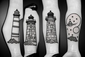 Lighthouse in outer space with robots tattoo idea