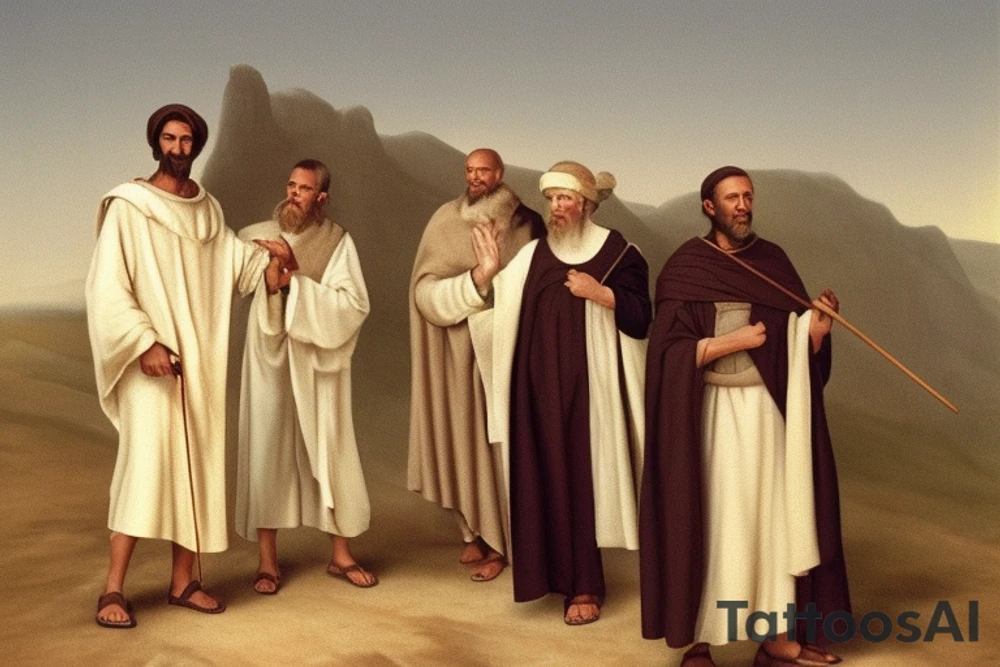 Main idea: A tall, thin man walking towards his left. Just one man

The man: The man is dressed in simple clothes like a shepherd from the first century. He is wearing a long tunic, a white hat, and sandals. The man will be carrying a staff or a shepherd's crook.

Background: The background is plain, with no fillings. The man is outlined in black, and his clothes are shaded in grayscale.

TYPE: drawing, no fillings, just the outlines in black with the shape of the man and his cloths tattoo idea
