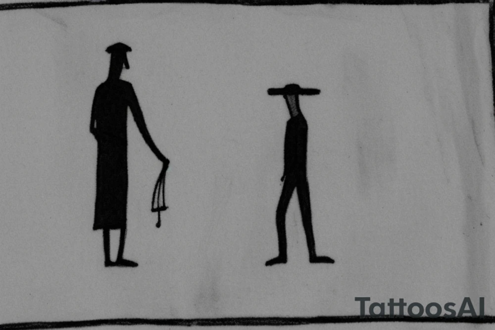 Main idea: A tall, thin man walking towards his left. Just one man

TATTOO STYLE: simple drawing, no fillings, just the outlines in black

The man: The man is dressed in simple clothes like a shepherd from the first century. He is wearing a long tunic, a white hat, and sandals. The man will be carrying a staff or a shepherd's crook.

Background: The background is plain, with no fillings. The man is outlined in black, and his clothes are shaded in grayscale. tattoo idea