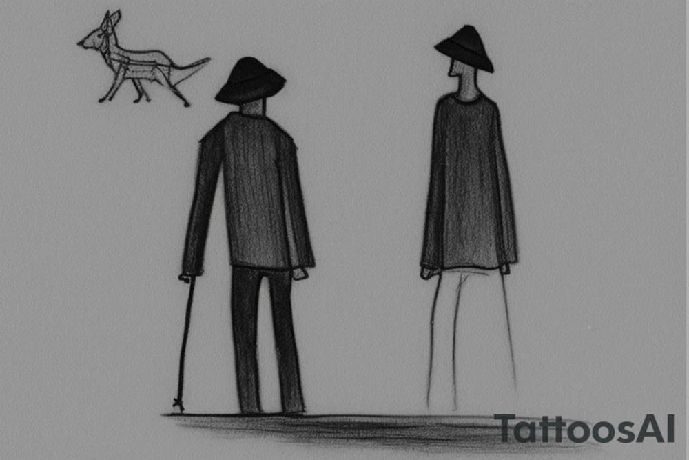 Main idea: A tall, thin man walking towards his left. Just one man

TATTOO STYLE: simple drawing, no fillings, just the outlines in black

The man: The man is dressed in simple clothes like a shepherd from the first century. He is wearing a long tunic, a white hat, and sandals. The man will be carrying a staff or a shepherd's crook.

Background: The background is plain, with no fillings. The man is outlined in black, and his clothes are shaded in grayscale. tattoo idea