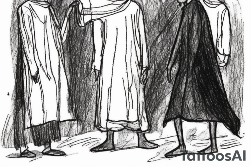 Main idea: A tall, thin man walking towards his left. Just one man

TATTOO STYLE: simple drawing, no fillings, just the outlines in black

The man: The man is dressed in simple clothes like a shepherd from the first century. He is wearing a long tunic, a white hat, and sandals. The man will be carrying a staff or a shepherd's crook.

Background: The background is plain, with no fillings. The man is outlined in black, and his clothes are shaded in grayscale. tattoo idea