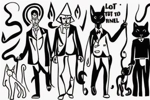 Main idea: One tall and thin man walking towards his left side, to the west.  Three little black panthers are following him tattoo idea