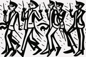 Main idea: One tall and thin man walking towards his left side, to the west.  Three little black panthers are following him tattoo idea