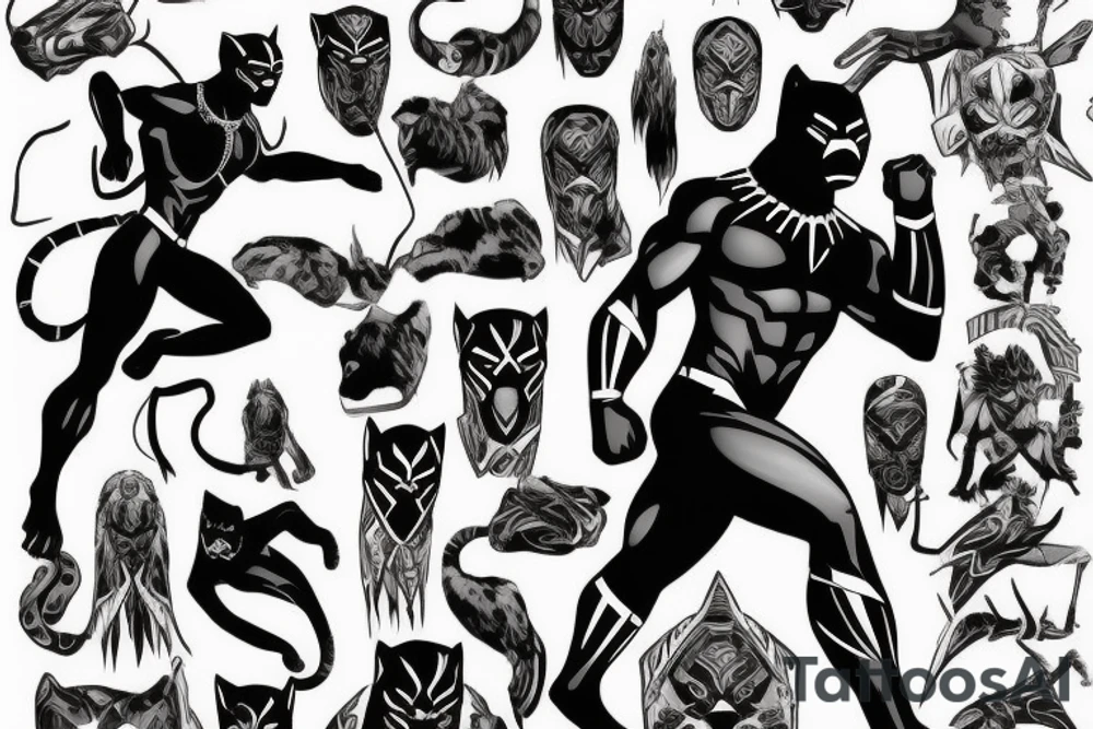 A black panther walking towards the front, full body tattoo idea A black panther walking towards the front, full body tattoo idea