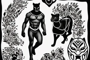 A black panther walking towards the front, full body
Besides her there´s a tall thin men, carring a shepherd's crook tattoo idea