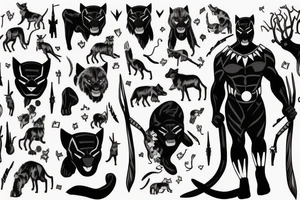A black panther walking towards the front, full body
Besides her there´s a tall thin men, carring a shepherd's crook tattoo idea