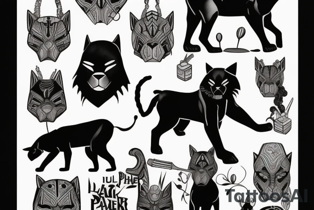 A black panther walking towards the front, full body
Besides her there´s a tall thin men, carring a shepherd's crook tattoo idea