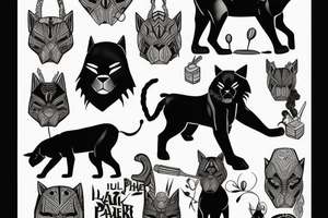 A black panther walking towards the front, full body
Besides her there´s a tall thin men, carring a shepherd's crook tattoo idea
