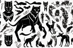 A black panther walking towards the front, full body
Besides her there´s a tall thin man, carring a shepherd's crook tattoo idea