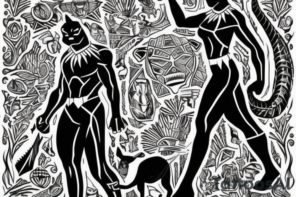 A black panther walking towards the front, full body
Besides her there´s a tall thin man, carring a shepherd's crook tattoo idea A black panther walking towards the front, full body
Besides her there´s a tall thin man, carring a shepherd's crook tattoo idea