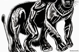 A black panther walking towards the front, full body
Besides her there´s a tall thin man, carring a shepherd's crook tattoo idea