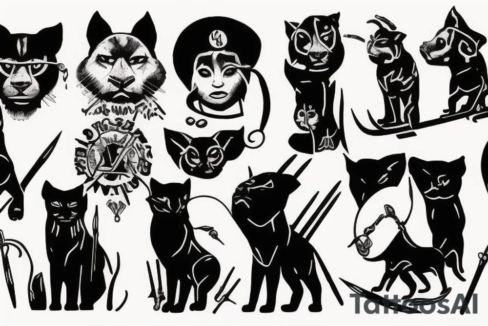 I want 3 black panthers, walking side by side
One of them is caring a shepherd's crook tattoo idea