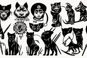 I want 3 black panthers, walking side by side
One of them is caring a shepherd's crook tattoo idea