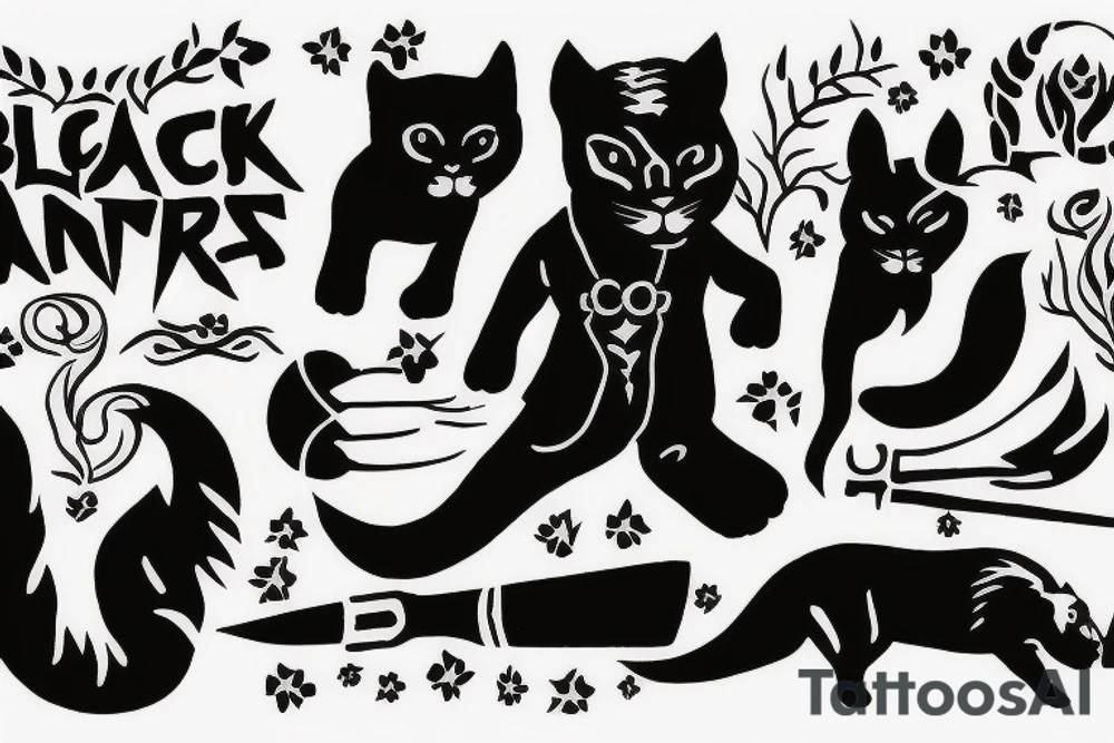 I want 3 black panthers, walking side by side
One of them is caring a shepherd's crook tattoo idea