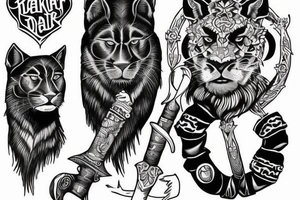I want 3 black panthers, walking side by side
One of them is caring a shepherd's crook tattoo idea