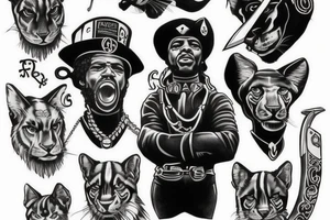 I want 3 black panthers, walking side by side
One of them is caring a shepherd's crook tattoo idea