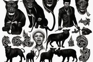 I want 3 black panthers, walking side by side
One of them is caring a shepherd's crook tattoo idea