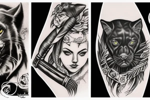 I want 3 black panthers, walking side by side
One of them is caring a shepherd's crook tattoo idea