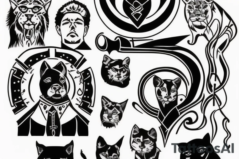 I want 3 black panthers, walking side by side
One of them is caring a shepherd's crook tattoo idea