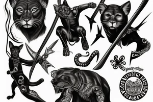 I want 3 black panthers, walking side by side
One of them is caring a shepherd's crook tattoo idea