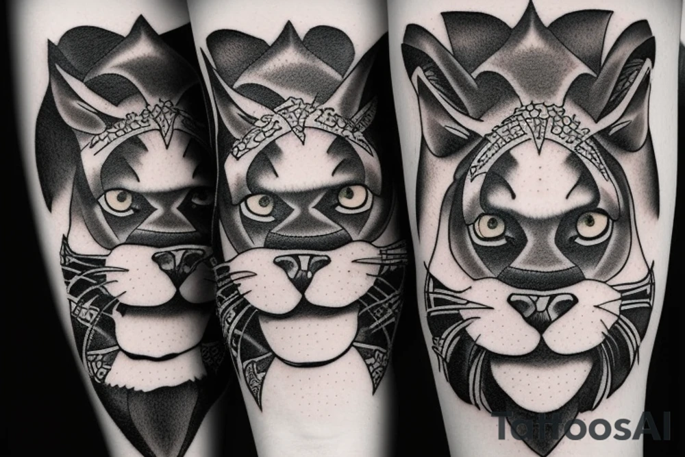 I want 3 black panthers, walking side by side
One of them is caring a shepherd's crook tattoo idea