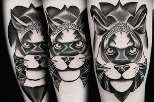 I want 3 black panthers, walking side by side
One of them is caring a shepherd's crook tattoo idea