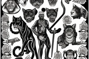 I want 3 black panthers, walking side by side
One of them is caring a shepherd's crook tattoo idea