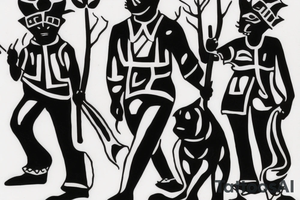 I want 3 black panthers, walking side by side
One of them is caring a shepherd's crook tattoo idea